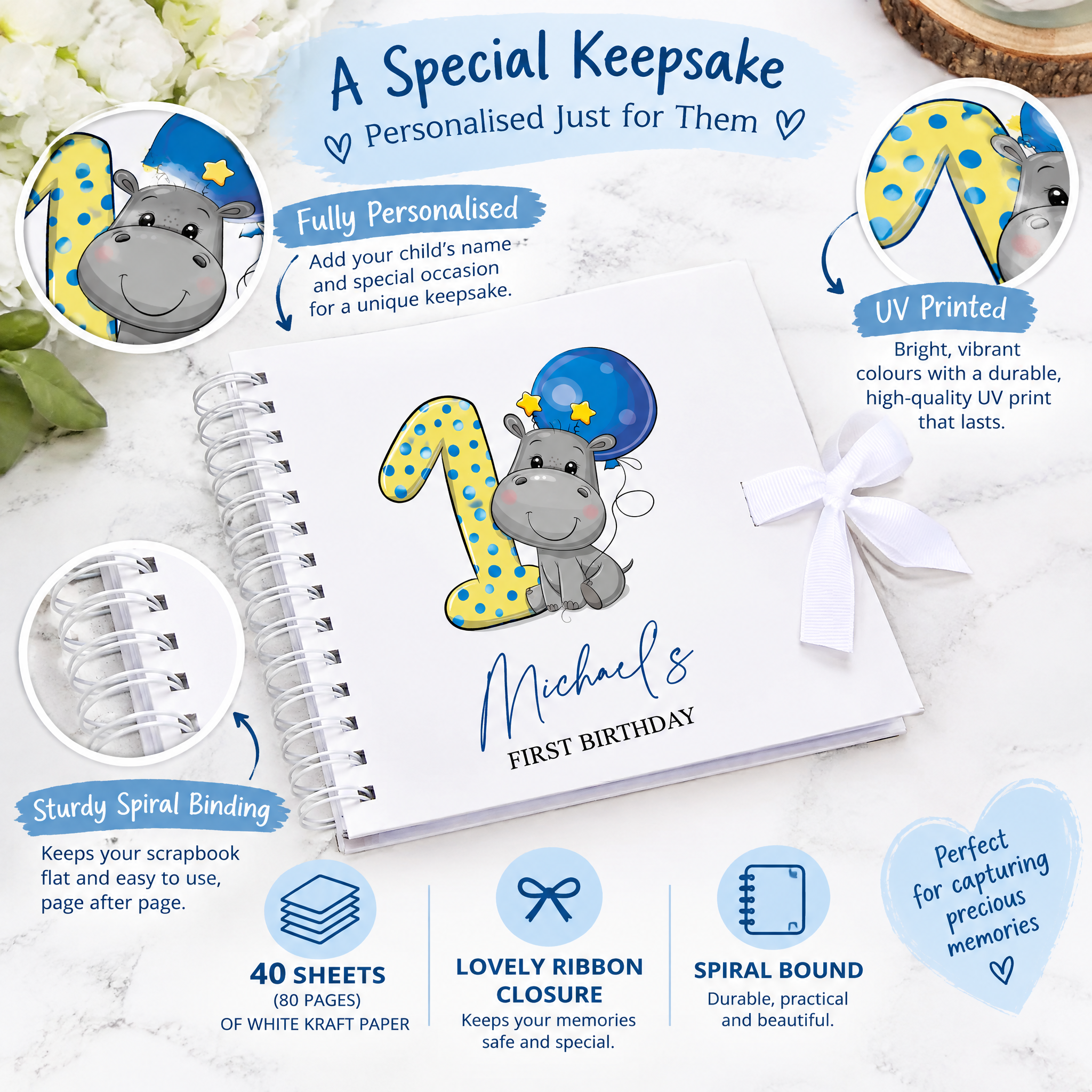 Personalised Baby Boy First Birthday Scrapbook Photo album Scrapbook ukgiftstoreonline