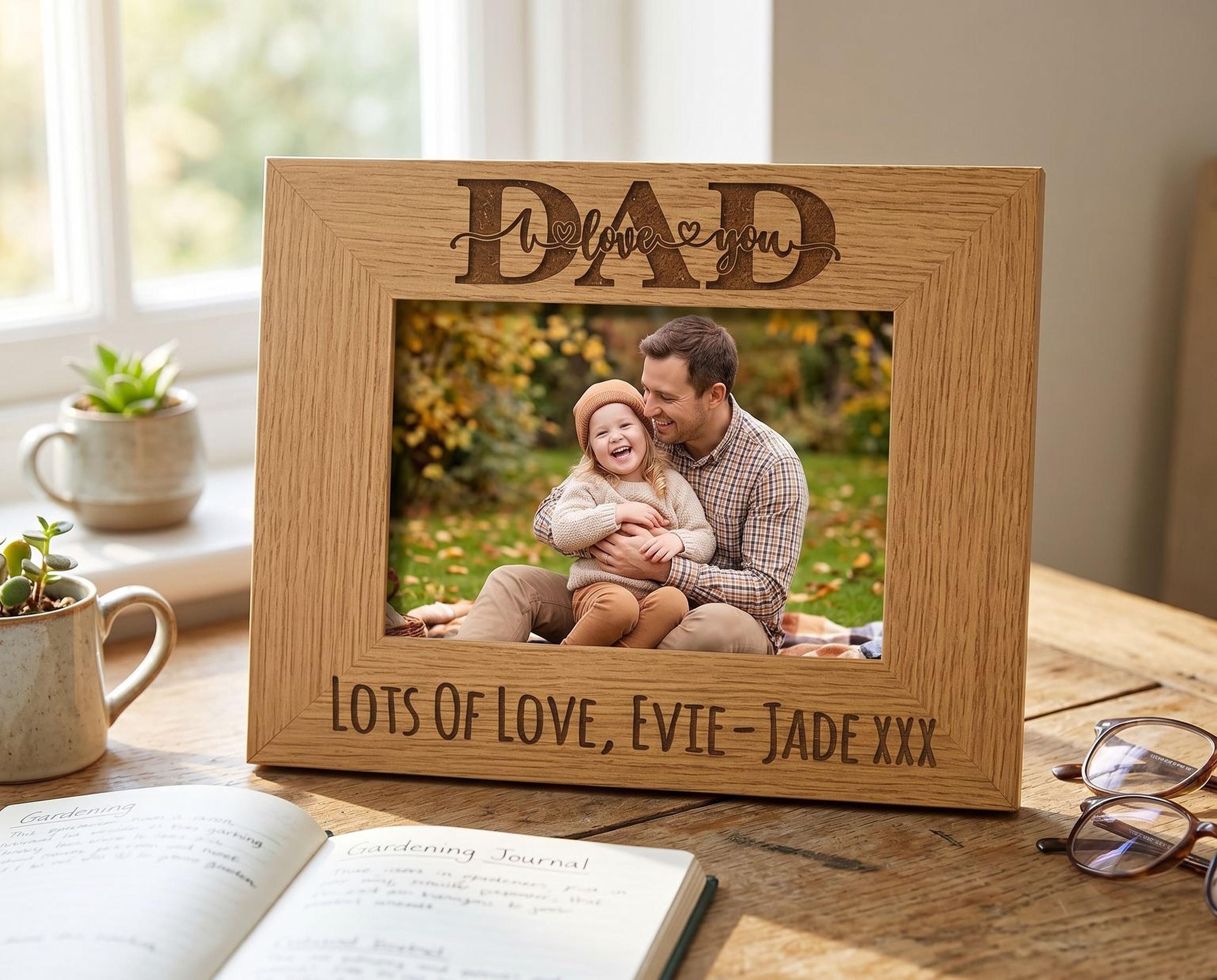 Dad Photo Frame - Personalised Oak Wood Frame With Custom Message & Engraved Keepsake picture frame ukgiftstoreonline