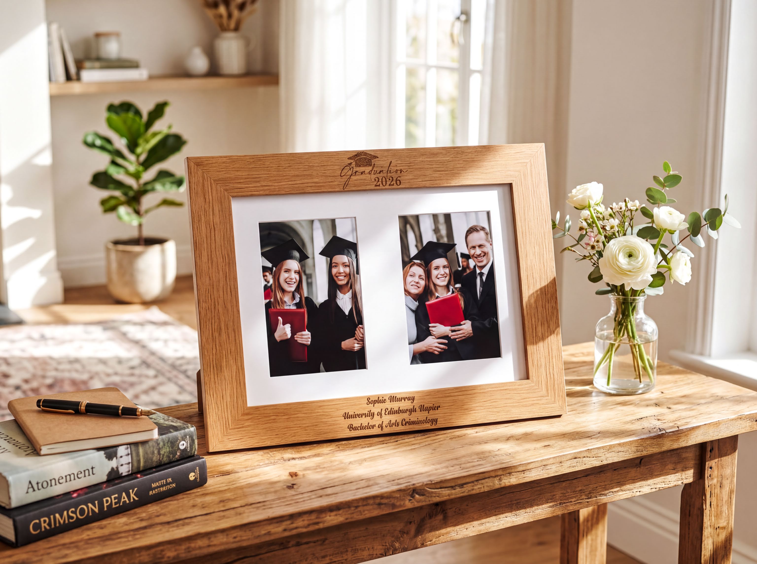 Personalised Graduation Wooden Double Photo Frame Engraved Photo Frame ukgiftstoreonline
