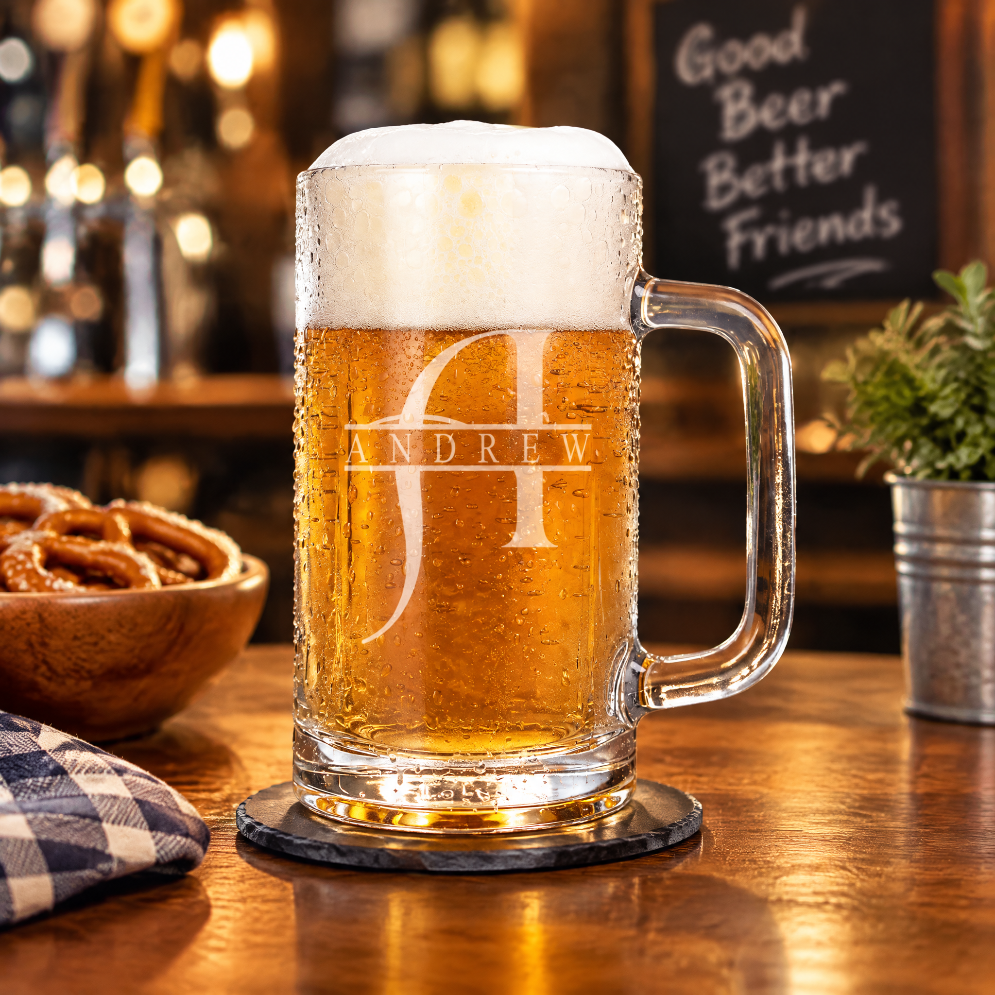 Personalised Engraved Name and Alphabet 540ml Beer Glass Mug Gift for Him Personalised Birthday Gift ukgiftstoreonline