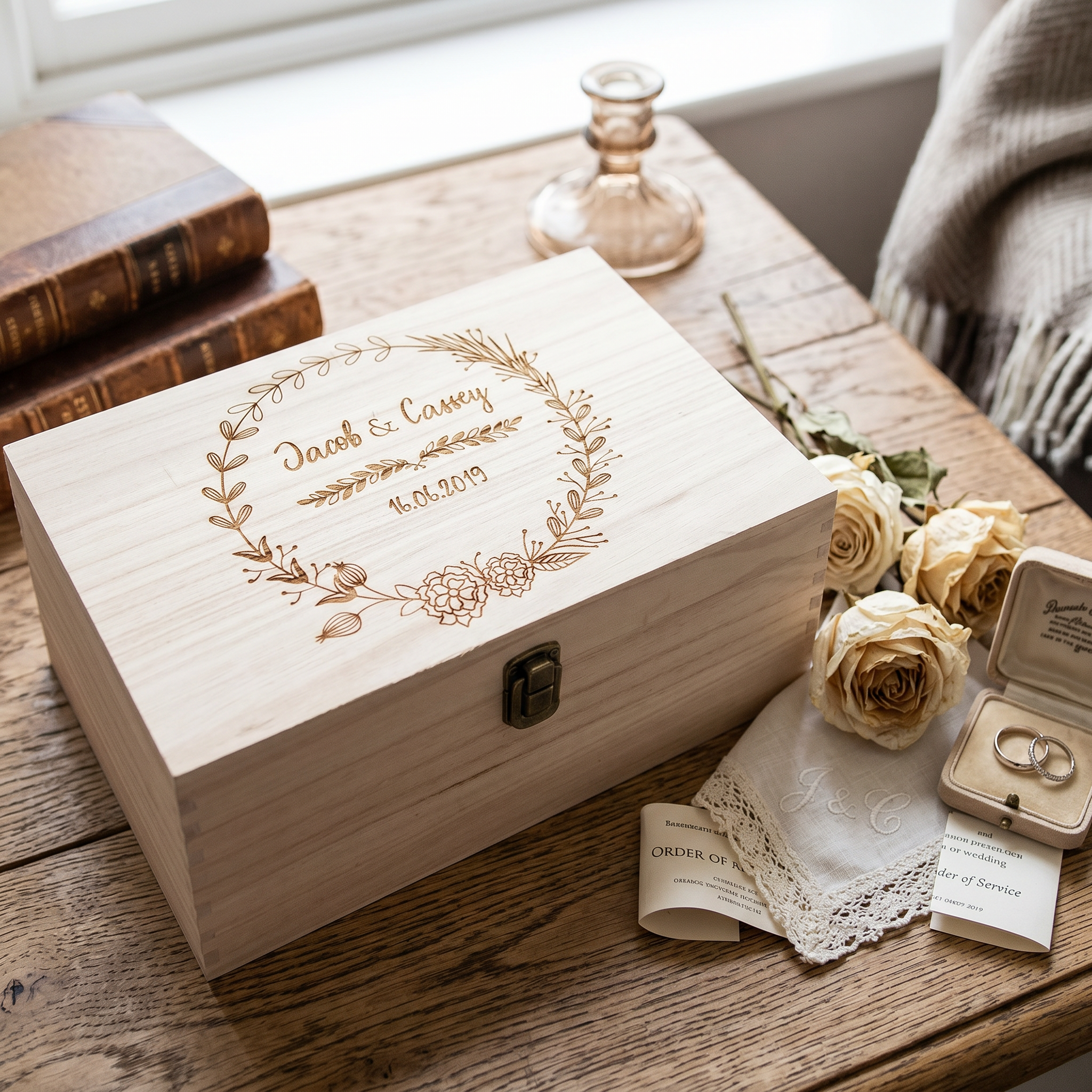 Personalised Large Wedding Memory Box Engraved Gifts Any Name Keepsake Wedding Memory box Raised Words