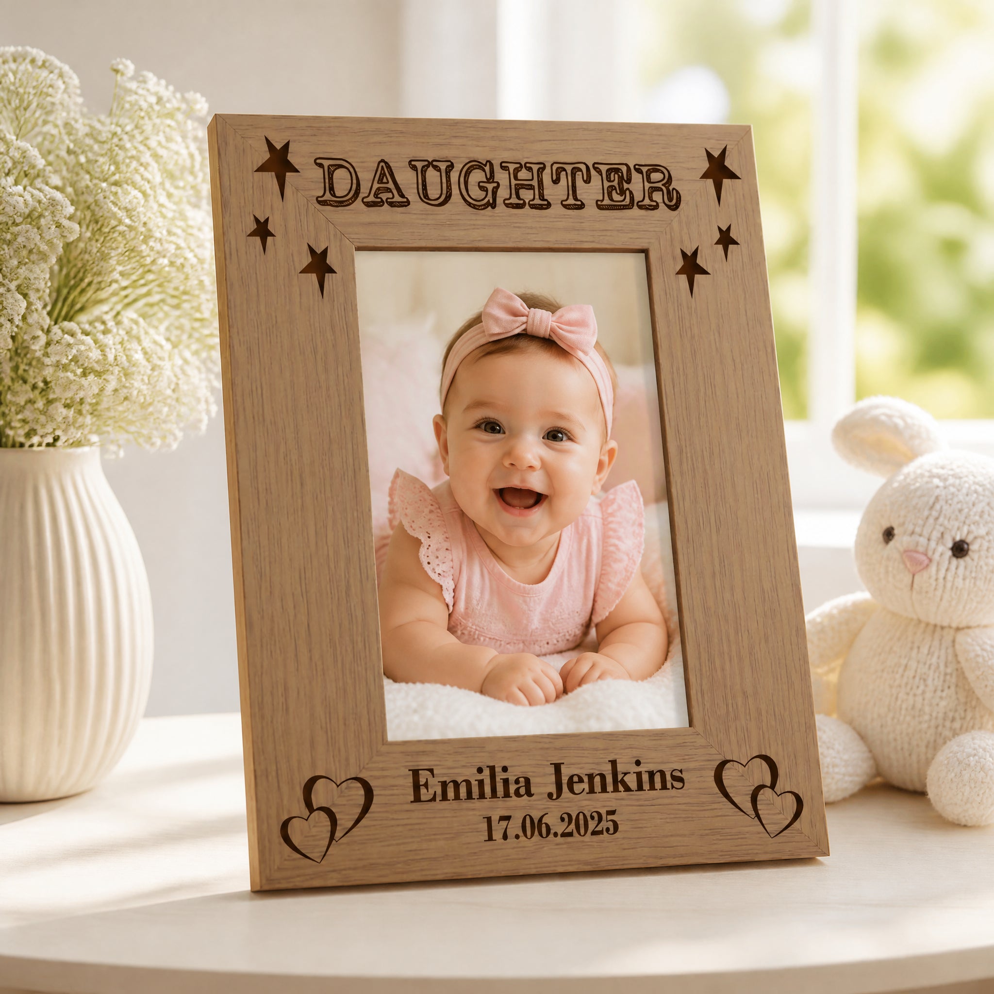 Personalised Daughter Photo Frame, Name & Birth Date Wooden Gift Photo Frame ukgiftstoreonline