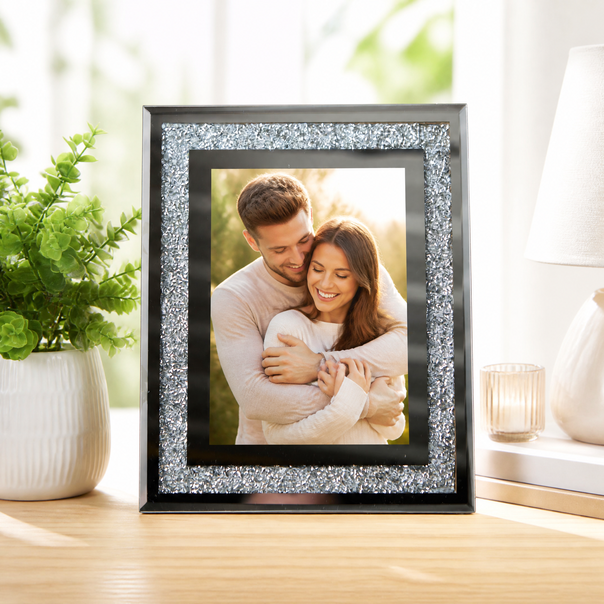 Crushed Crystal Photo Frame, Silver Mirrored Jewel, 5X7 Inch ukgiftstoreonline