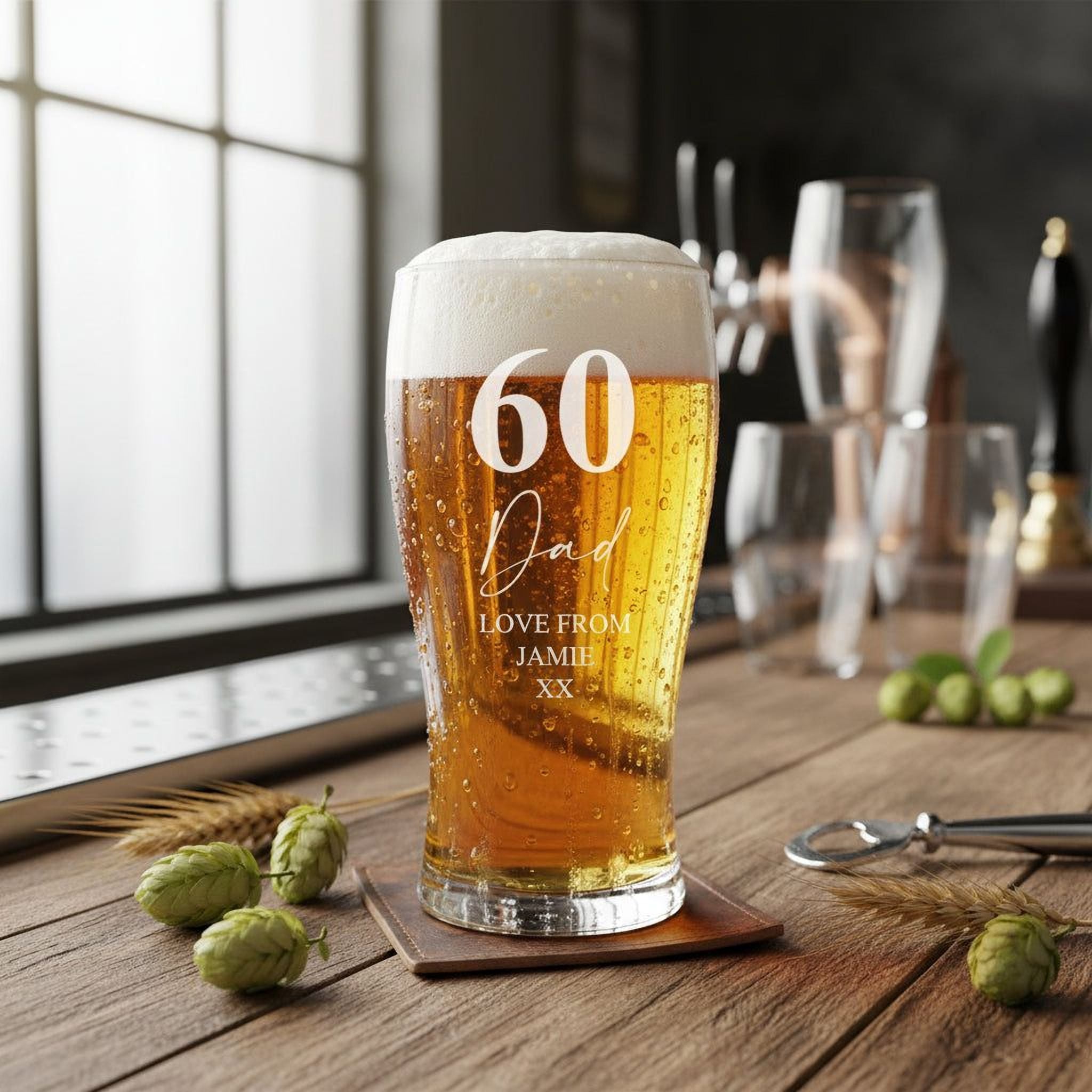 Engraved Personalised 60th Birthday Signature Pint Beer Glass Gift Boxed personalised beer glasses ukgiftstoreonline