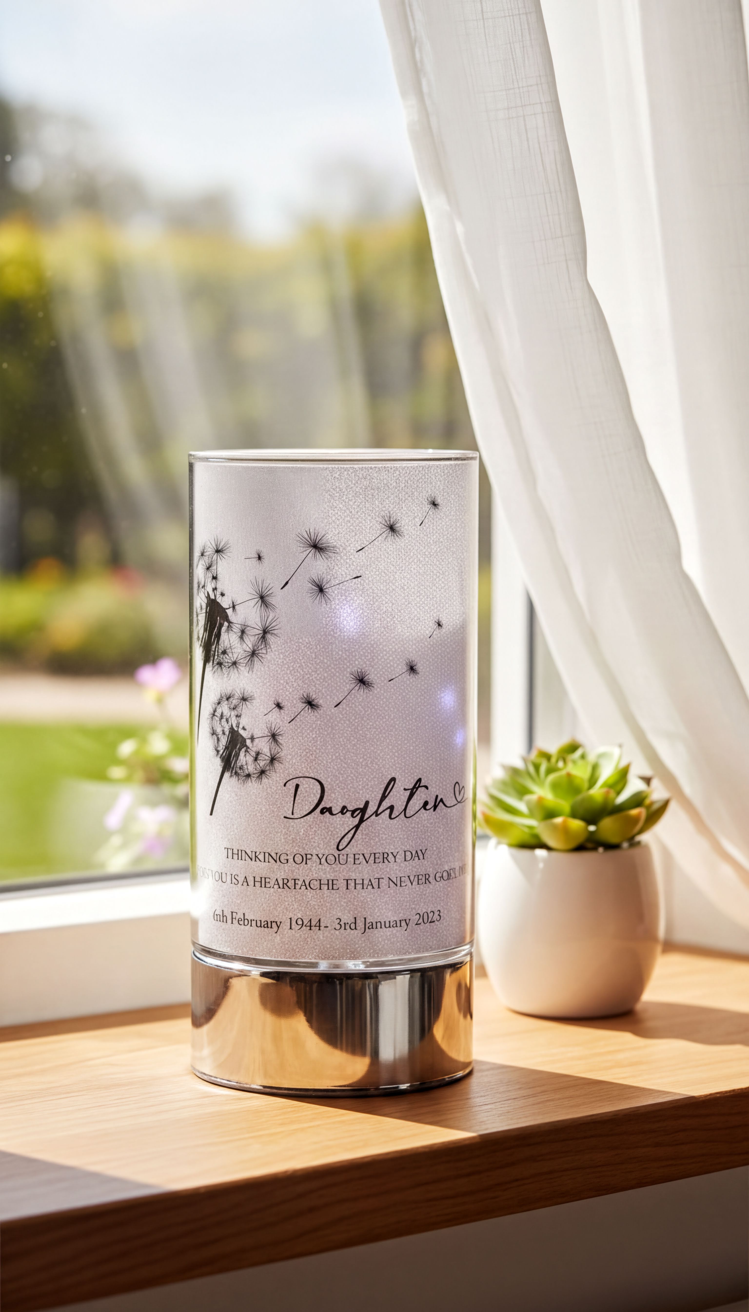 Personalised Daughter In Loving Memory Led Lamp With Dandelions Sympathy Gift Personalised Lights ukgiftstoreonline
