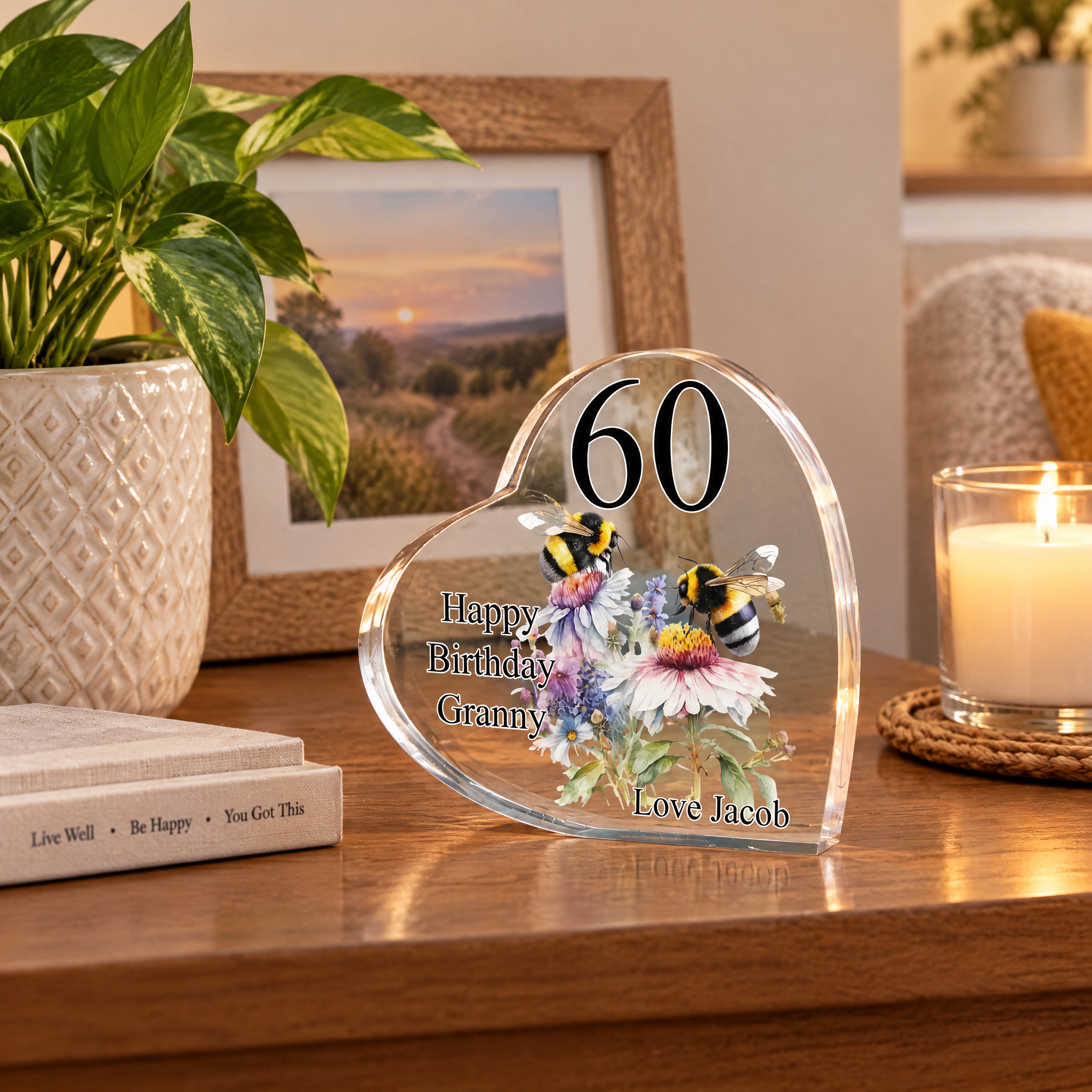 Personalised Birthday Gift, Bumble Bee Heart Block Gift Box 10Cm Personalised Plaque Gift ukgiftstoreonline