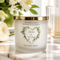 Personalised Large Double Wick Engagement Candle Gift With Floral Heart Wreath personalised Candle Lights ukgiftstoreonline