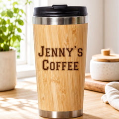 Personalised Any Name Reusable Sustainable Bamboo Travel Mug Personalised Mugs ukgiftstoreonline