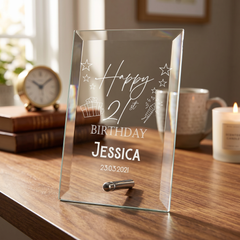 Personalised Birthday Plaque - Custom Glass Keepsake Gift For Any Age Celebration Personalised Crystal Glass ukgiftstoreonline