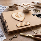 Personalised Brown Birthday Guest Book – Wooden Engraved Scrapbook Album 8x8 with Kraft Paper ukgiftstoreonline