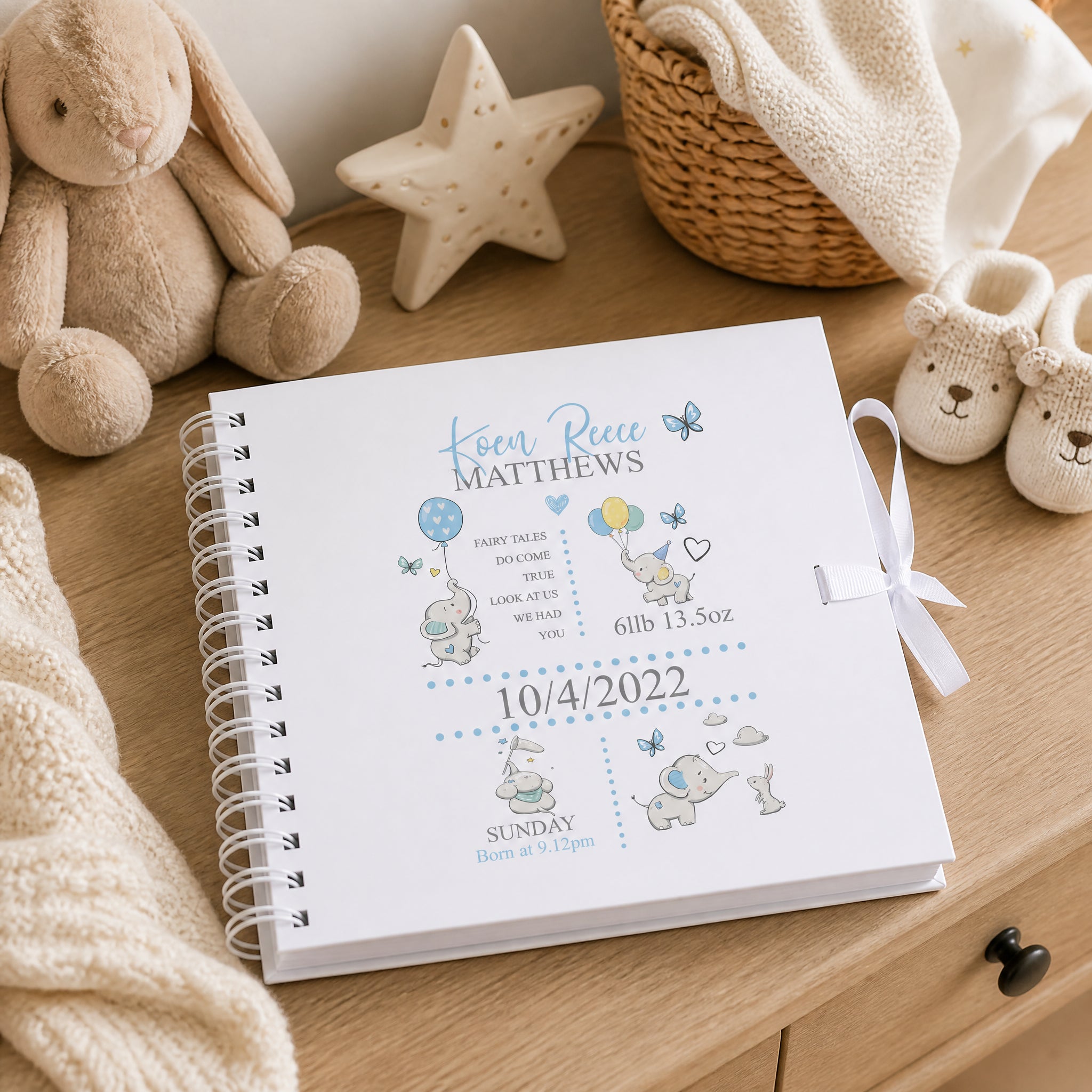 Personalised Baby Boy Elephants Design Scrapbook Photo Album Baby Boy Photo Album ukgiftstoreonline