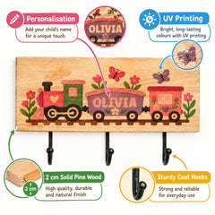a wooden wall mounted with a train on it