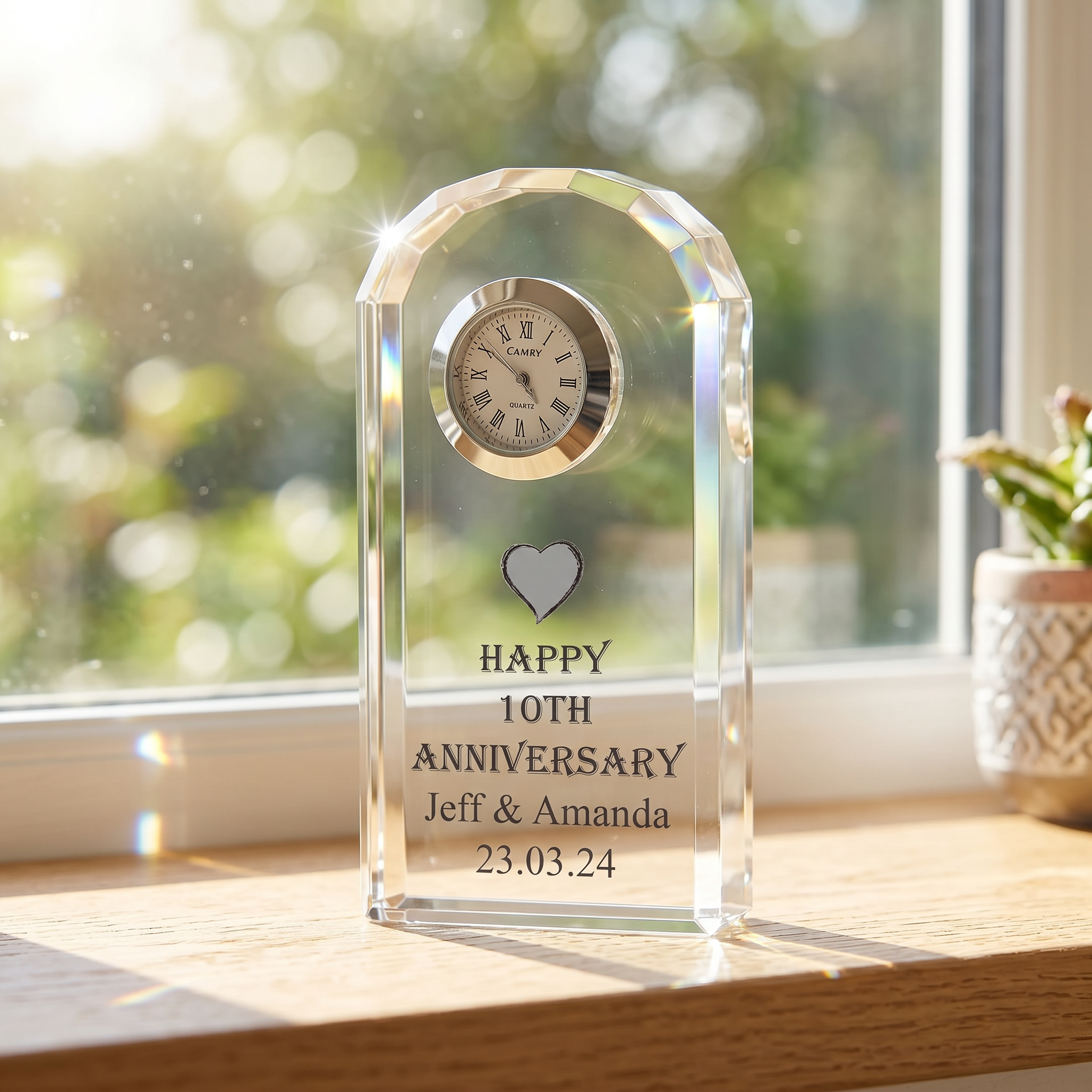 Personalised 10th Wedding Anniversary Crystal Glass Clock Gift Personalised Crystal Glass ukgiftstoreonline