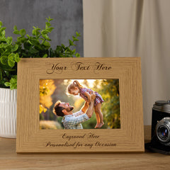 Personalised Wooden Photo Frames Custom Engraved Any Message Multiple Sizes Cursive Text