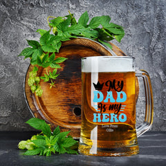 Personalised My Dad My Hero Beer Glass Tankard Gift