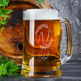 Personalised Script Monogram Wreath Birthday Beer Tankard Glass Gift For Him