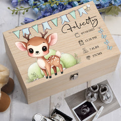 Personalised Wooden Baby Memory Keepsake Box With Cute Animals