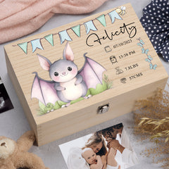 Personalised Wooden Baby Memory Keepsake Box With Cute Animals