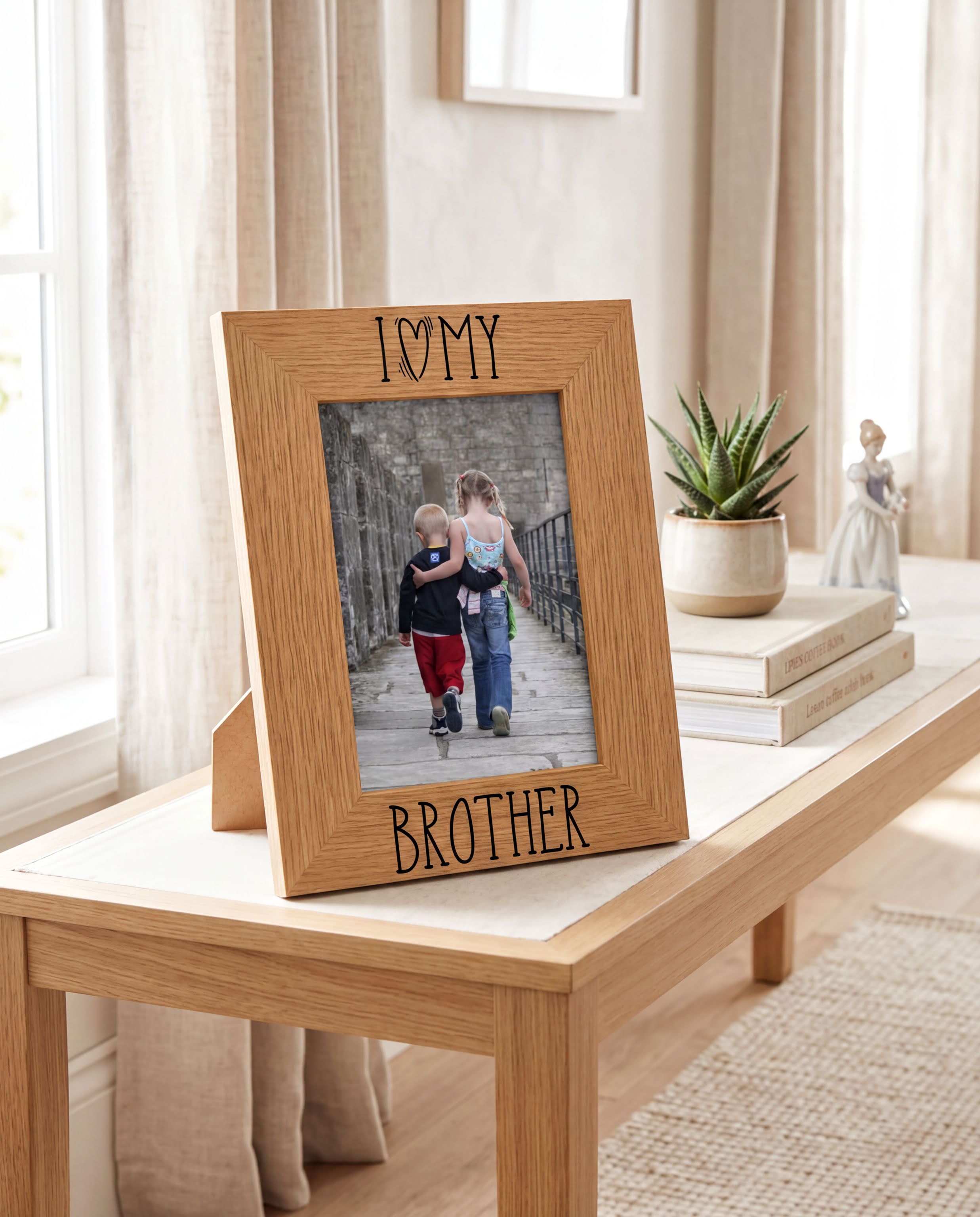 Brother Photo Frame – Engraved Oak Wood Finish Frame Brother Photo Frame ukgiftstoreonline