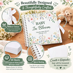 Personalised Baby Shower Guestbook, Wildflower Scrapbook, 8X8 Inch