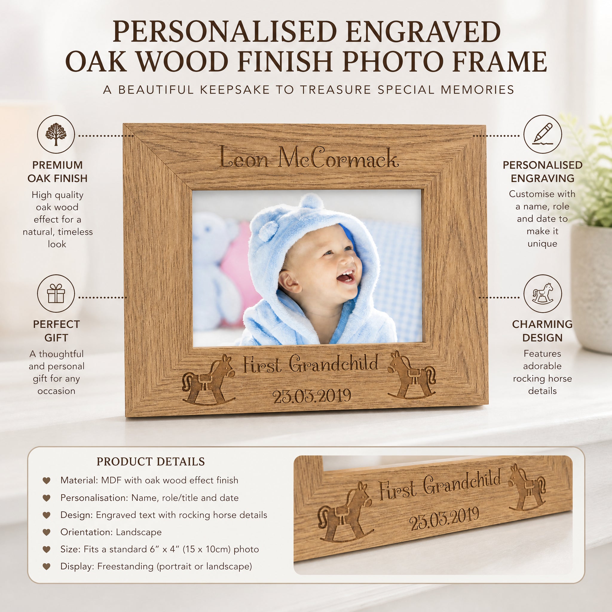 ukgiftstoreonline Personalised First Grandchild Wooden Photo Frame Gift Photo Frame ukgiftstoreonline