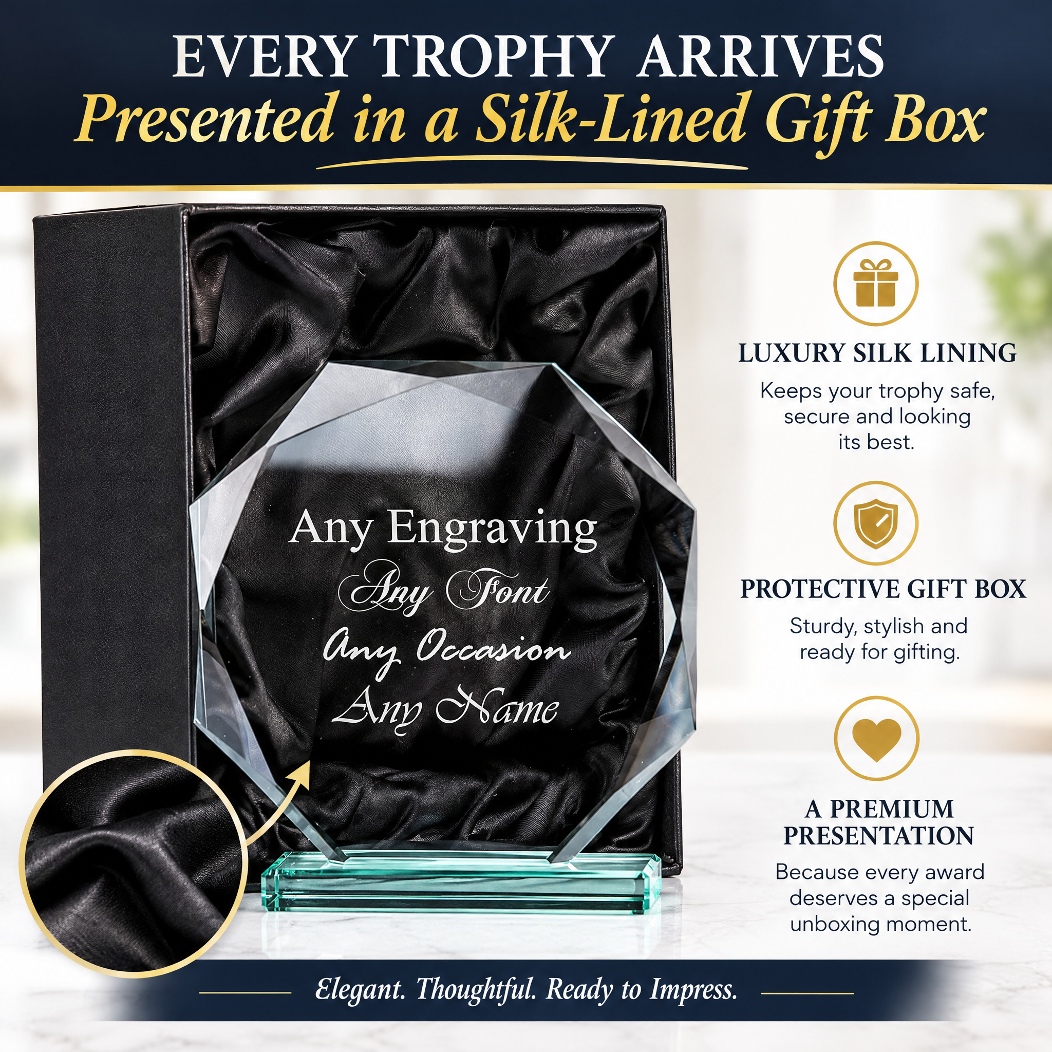Personalised Jade Glass Trophy, 15Cm Octagonal Award For Engraving Jade Glass ukgiftstoreonline
