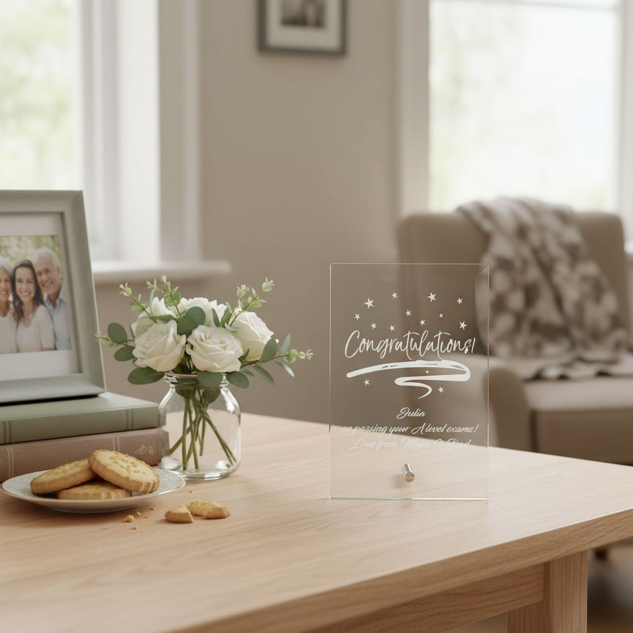 Personalised Congratulations Sentiment Gift Glass Plaque Gift Personalised Crystal Glass ukgiftstoreonline