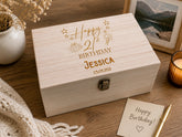 Personalised Birthday Keepsake Box, Wooden Engraved Gift For Any Age Keepsake Wooden Box Raised Words
