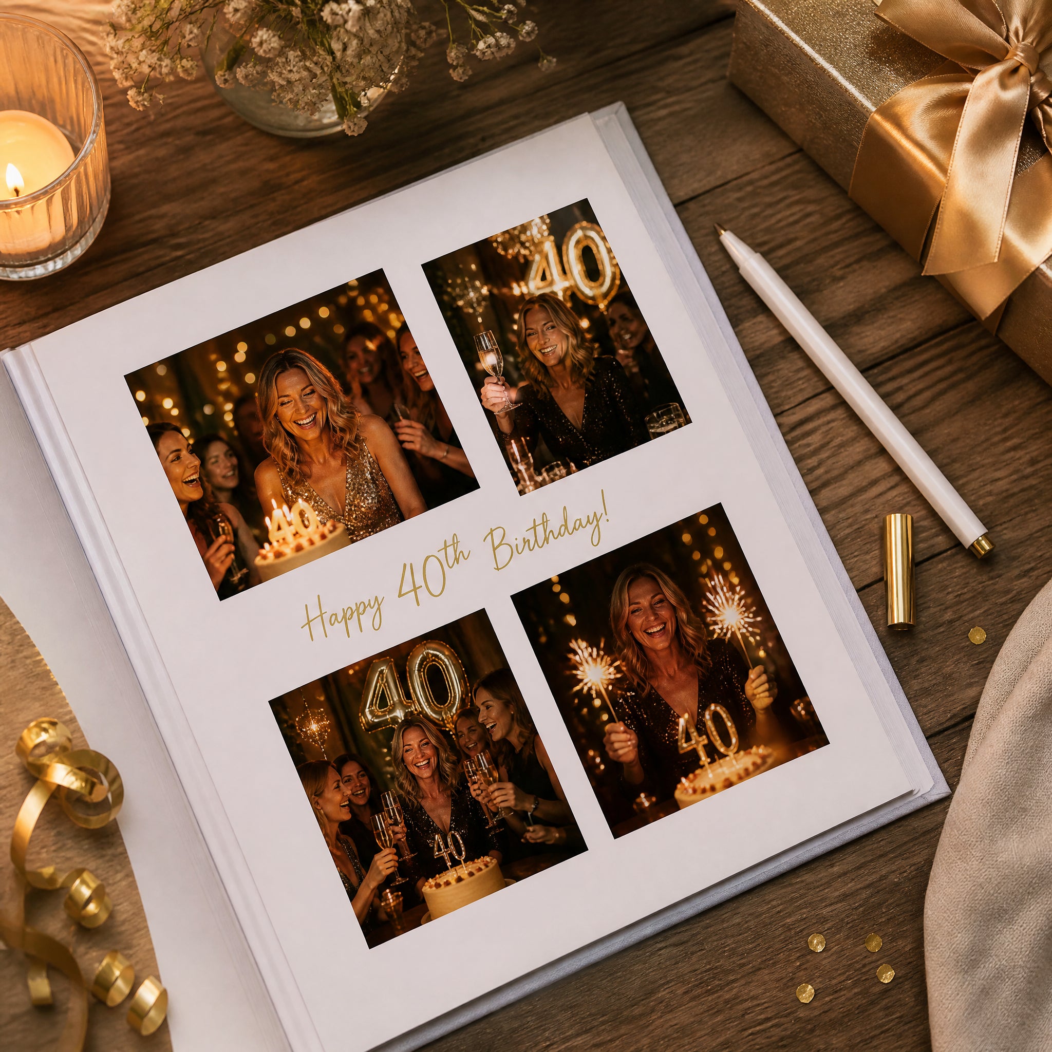 Personalised Large Linen 40th Birthday Photo Album With Gold Sparkles Design Personalised Photo Album ukgiftstoreonline