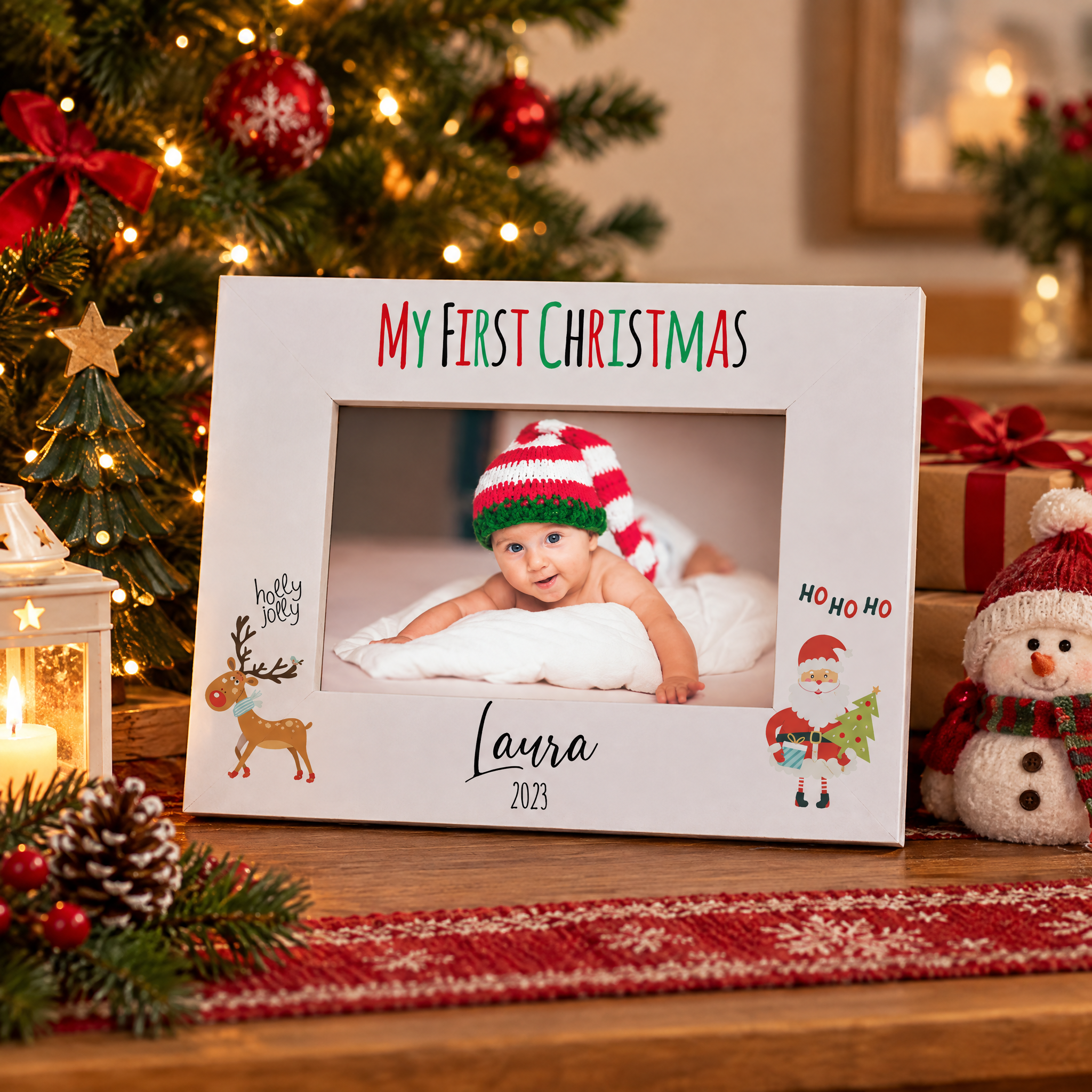 Personalised My First Christmas Colourful Photo Frame Landscape Photo Frame ukgiftstoreonline