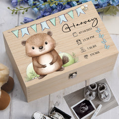 Personalised Wooden Baby Memory Keepsake Box With Cute Animals
