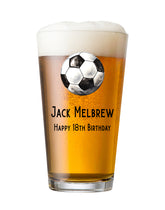Personalised Football Themed Beer Glass Gift For Birthday Or Events