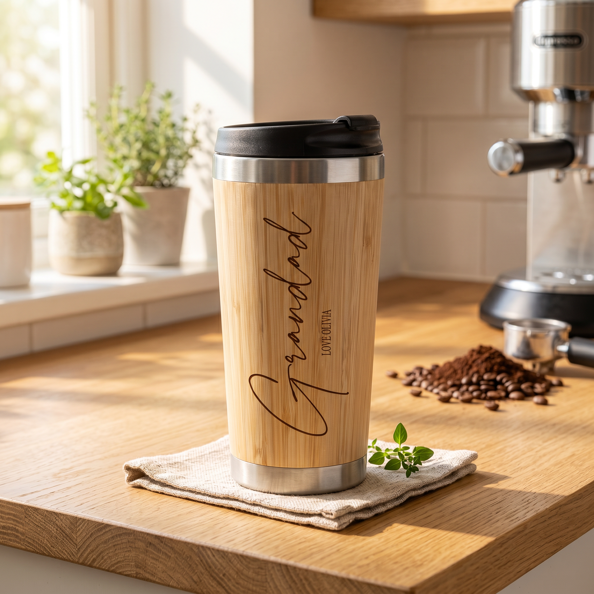 Personalised Bamboo Insulated Grandad Travel Mug Gift Personalised Mugs ukgiftstoreonline