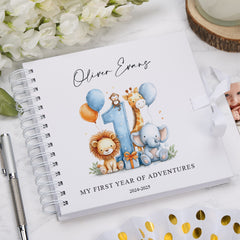 Personalised Baby Boy or Girl Scrapbook Safari Animals Design Scrapbook Memories of My First Year Birthday Album
