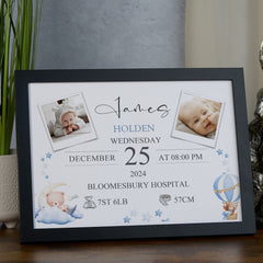 Personalised Baby Boy Photo Frame, A4 Framed Print and Photos with Birth Details