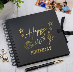40th Birthday Memory Scrapbook Album With Present Design Various Colours Available Scrapbook ukgiftstoreonline Black