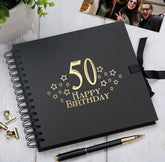 50th Birthday Black Scrapbook, Guest Book Or Photo Album with Gold