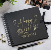 21st Birthday Black Scrapbook Photo Album with Gold Script Present Design