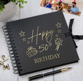 50th Birthday Black Scrapbook Photo Album with Gold Script Present Design