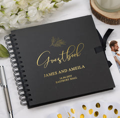 Personalised Custom Foil Wedding Guestbook With Delicate Leaves and Multiple Colours