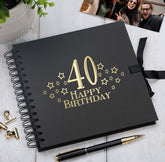 40th Birthday Black Scrapbook, Guest Book Or Photo Album with Gold Script