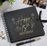 18th Birthday Black Scrapbook Photo Album with Gold Script Present Design