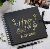 30th Birthday Black Scrapbook Photo Album with Gold Script Present Design
