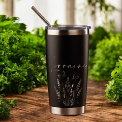 Personalised Engraved Thermal Travel Mug Any Name and Wildflower Gift With Metal Straw