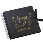 40th Birthday Black Scrapbook Photo Album with Gold Script Present Design