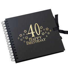40th Birthday Black Scrapbook, Guest Book Or Photo Album with Gold Script
