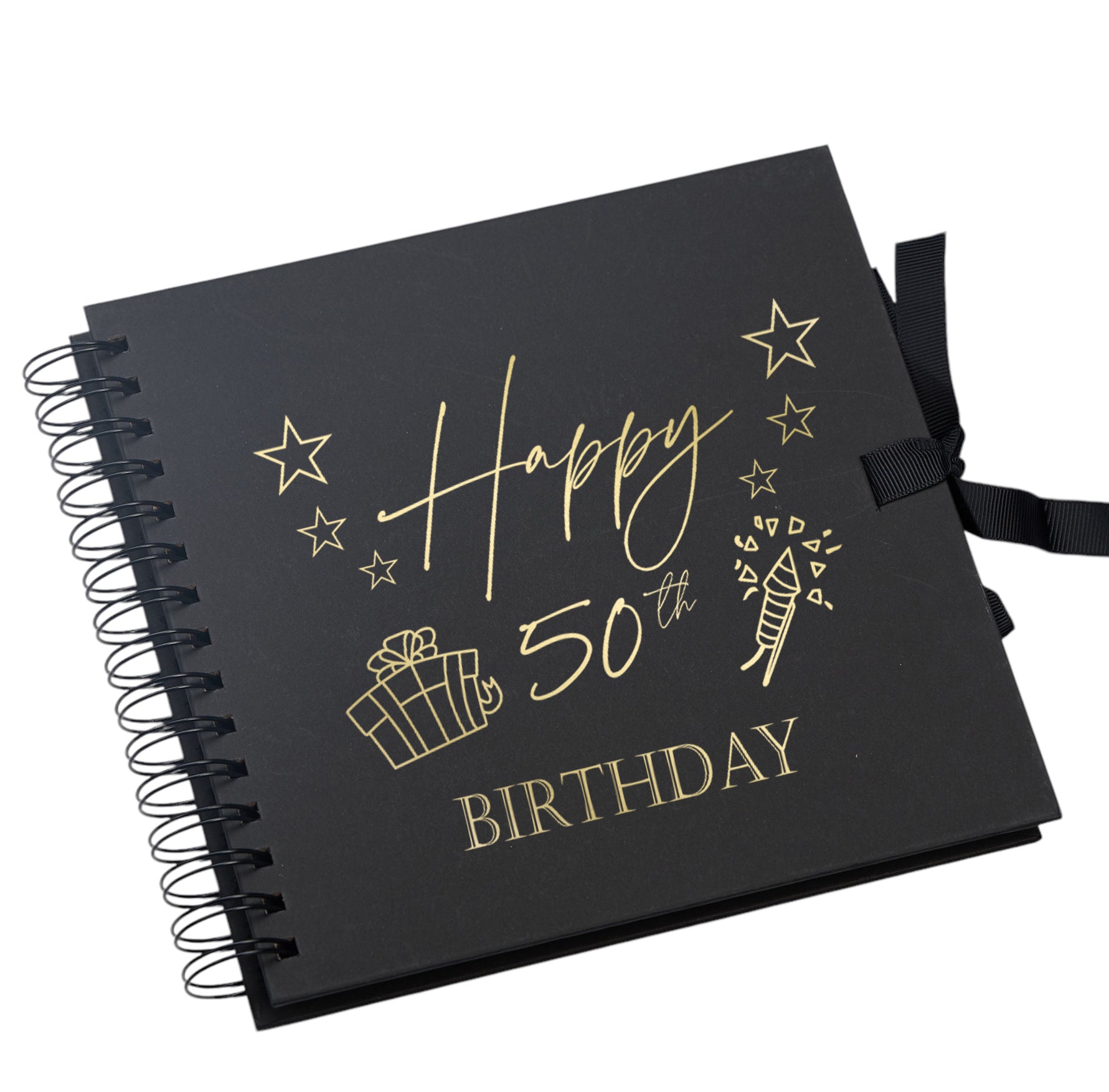 50th Birthday Black Scrapbook Photo Album with Gold Script Present Design Birthday Photo Album ukgiftstoreonline