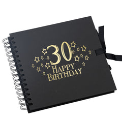 30th Birthday Black Scrapbook, Guest Book Or Photo Album with Gold Script