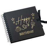 30th Birthday Black Scrapbook Photo Album with Gold Script Present Design