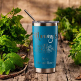 Personalised Engraved Thermal Travel Mug Gift For Her Reusable Coffee Tumbler Cup With Metal Straw Flower Theme